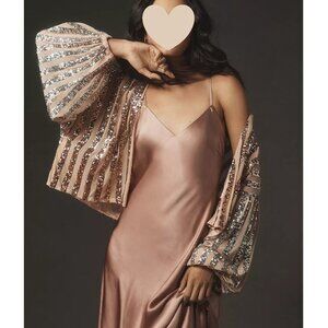 By Anthropologie Sequin Stripe Jacket Pink One Size